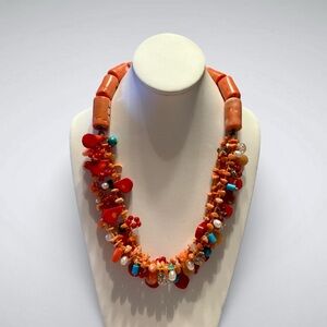 Vibrant Red Coral Beaded Statement Necklace